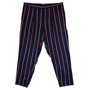 Lauren Ralph Lauren Cropped Navy Red Stripe Satin Pants Size 10 Preppy Retro
